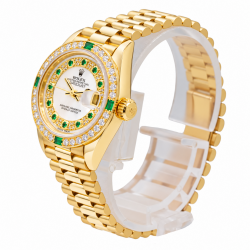 Rolex Datejust 26MM 79078 18K Yellow Gold Diamonds Emeralds Watc